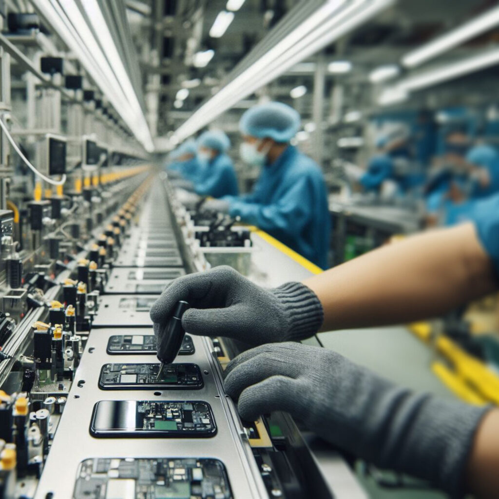 Technician working on an automated assembly line